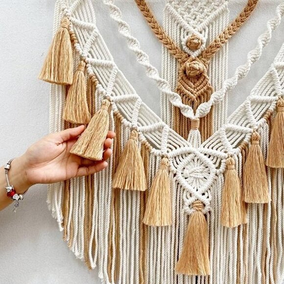 NEW Macrame Wall Hanging & Wall Decor, Cotton Handmade Tapestry with Tassel - Picture 4 of 8